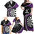 Personalised New Zealand Darts Family Matching Off Shoulder Maxi Dress and Hawaiian Shirt Koru Tribal Tattoo and Silver Fern Maori Pattern Purple Color