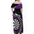 Personalised New Zealand Darts Family Matching Off Shoulder Maxi Dress and Hawaiian Shirt Koru Tribal Tattoo and Silver Fern Maori Pattern Purple Color