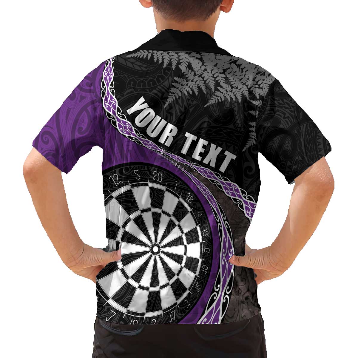 Personalised New Zealand Darts Family Matching Puletasi and Hawaiian Shirt Koru Tribal Tattoo and Silver Fern Maori Pattern Purple Color LT03 - Polynesian Pride