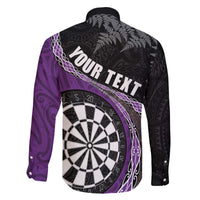 Personalised New Zealand Darts Family Matching Puletasi and Hawaiian Shirt Koru Tribal Tattoo and Silver Fern Maori Pattern Purple Color LT03 - Polynesian Pride