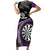 Personalised New Zealand Darts Family Matching Short Sleeve Bodycon Dress and Hawaiian Shirt Koru Tribal Tattoo and Silver Fern Maori Pattern Purple Color