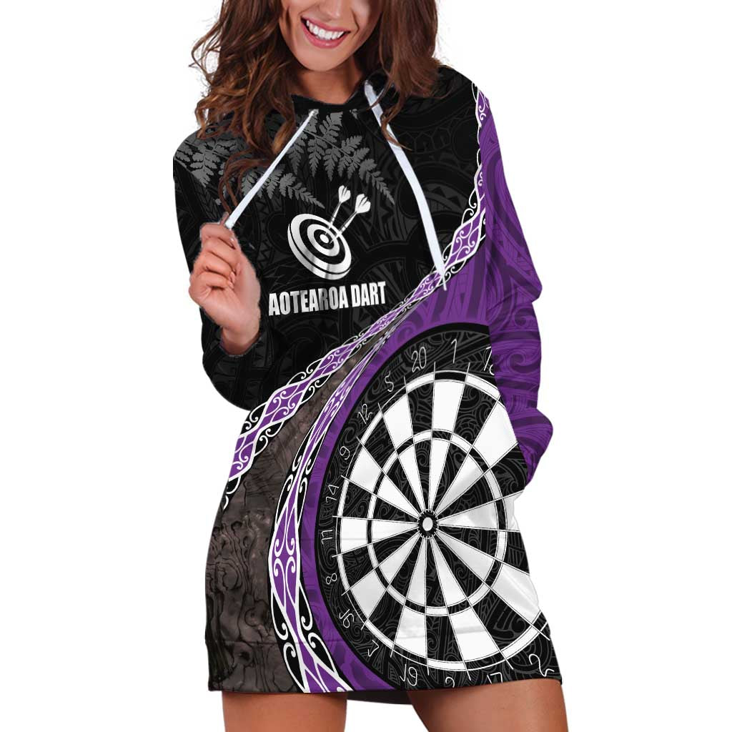 Personalised New Zealand Darts Hoodie Dress Koru Tribal Tattoo and Silver Fern Maori Pattern Purple Color