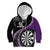 Personalised New Zealand Darts Kid Hoodie Koru Tribal Tattoo and Silver Fern Maori Pattern Purple Color