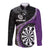 Personalised New Zealand Darts Long Sleeve Button Shirt Koru Tribal Tattoo and Silver Fern Maori Pattern Purple Color