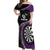 Personalised New Zealand Darts Off Shoulder Maxi Dress Koru Tribal Tattoo and Silver Fern Maori Pattern Purple Color