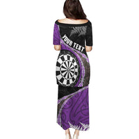 Personalised New Zealand Darts Puletasi Koru Tribal Tattoo and Silver Fern Maori Pattern Purple Color