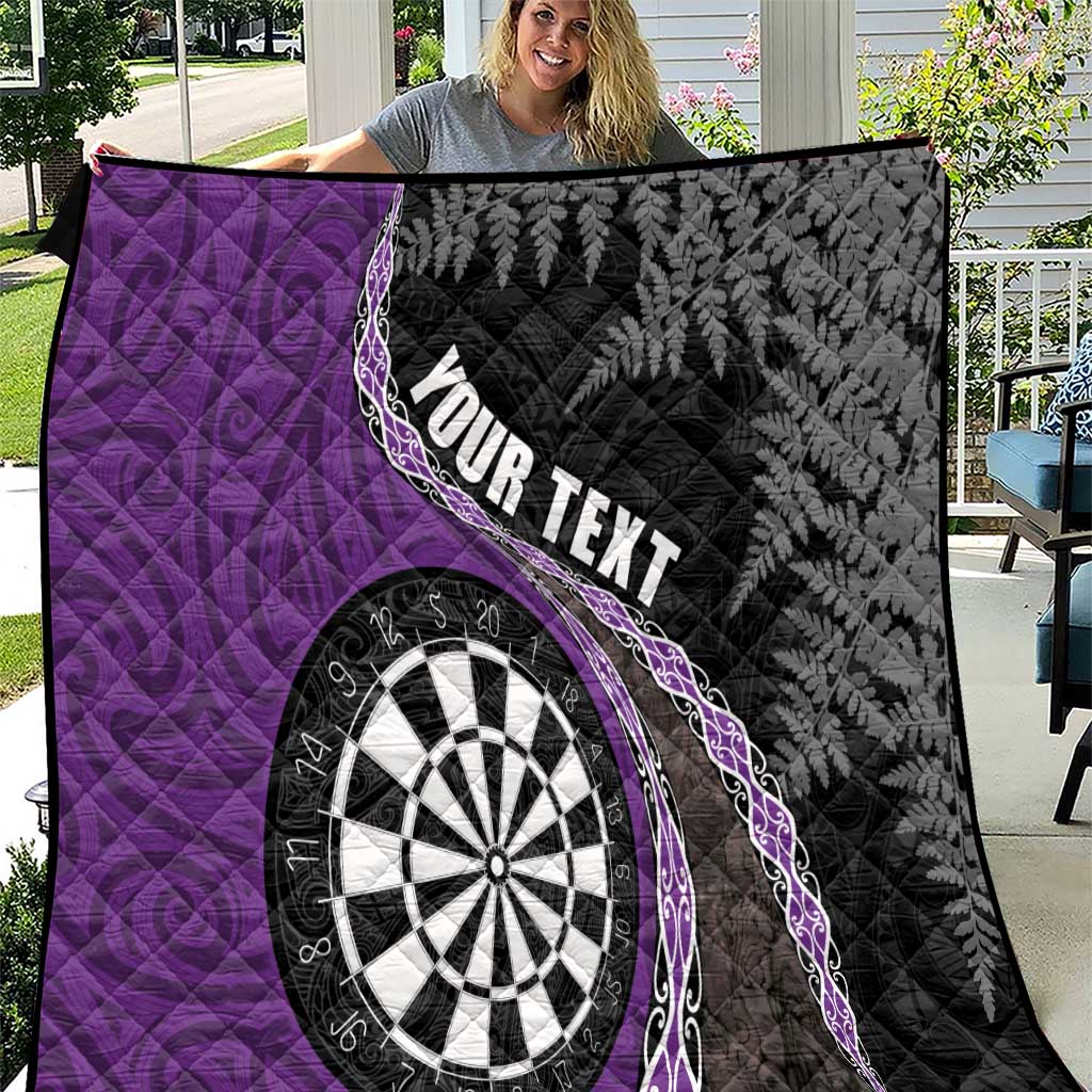 Personalised New Zealand Darts Quilt Koru Tribal Tattoo and Silver Fern Maori Pattern Purple Color