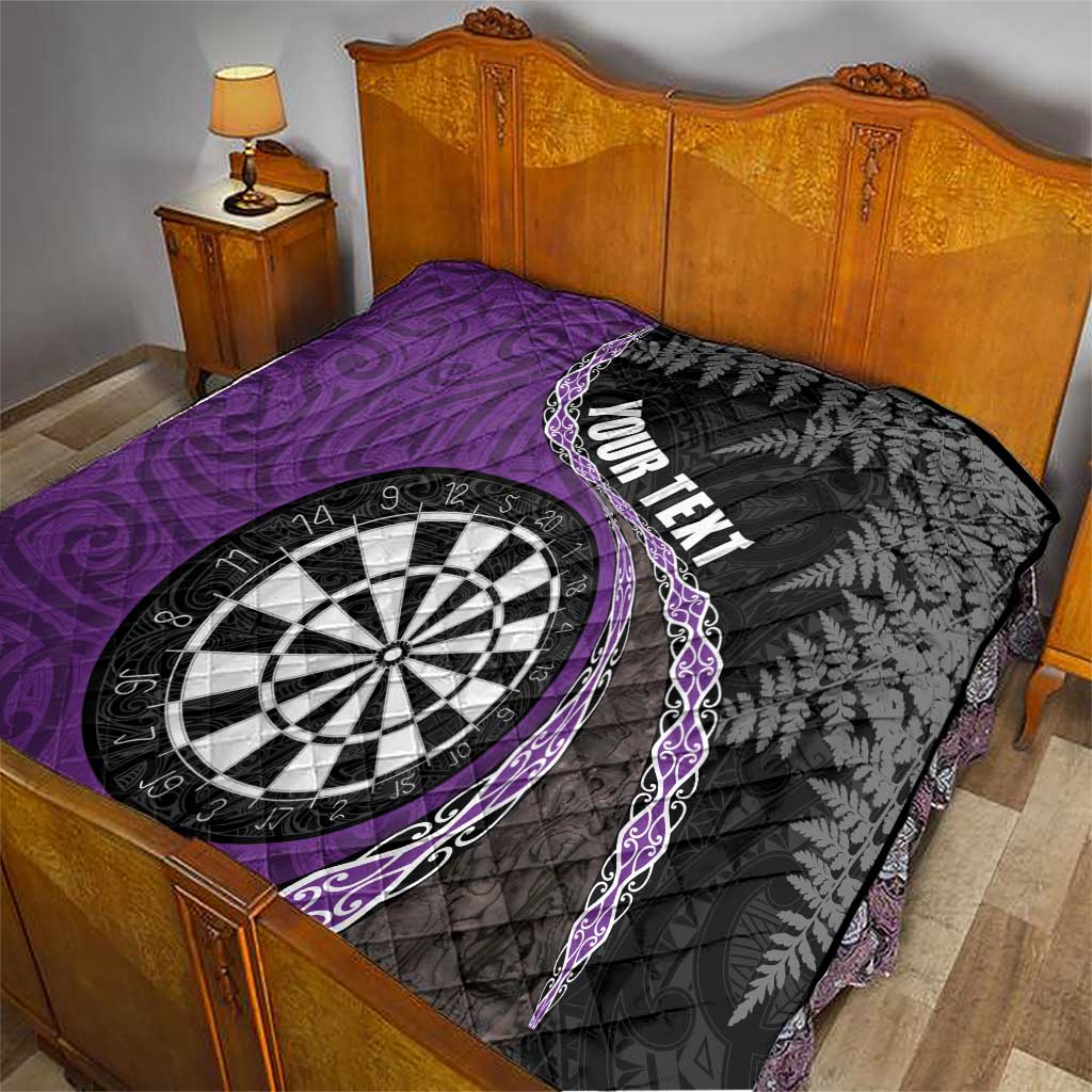 Personalised New Zealand Darts Quilt Koru Tribal Tattoo and Silver Fern Maori Pattern Purple Color
