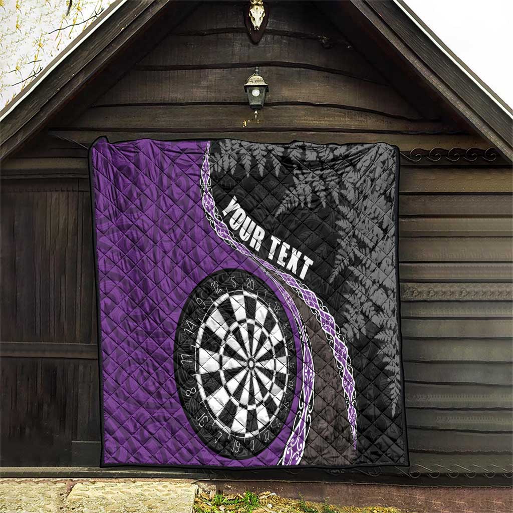 Personalised New Zealand Darts Quilt Koru Tribal Tattoo and Silver Fern Maori Pattern Purple Color