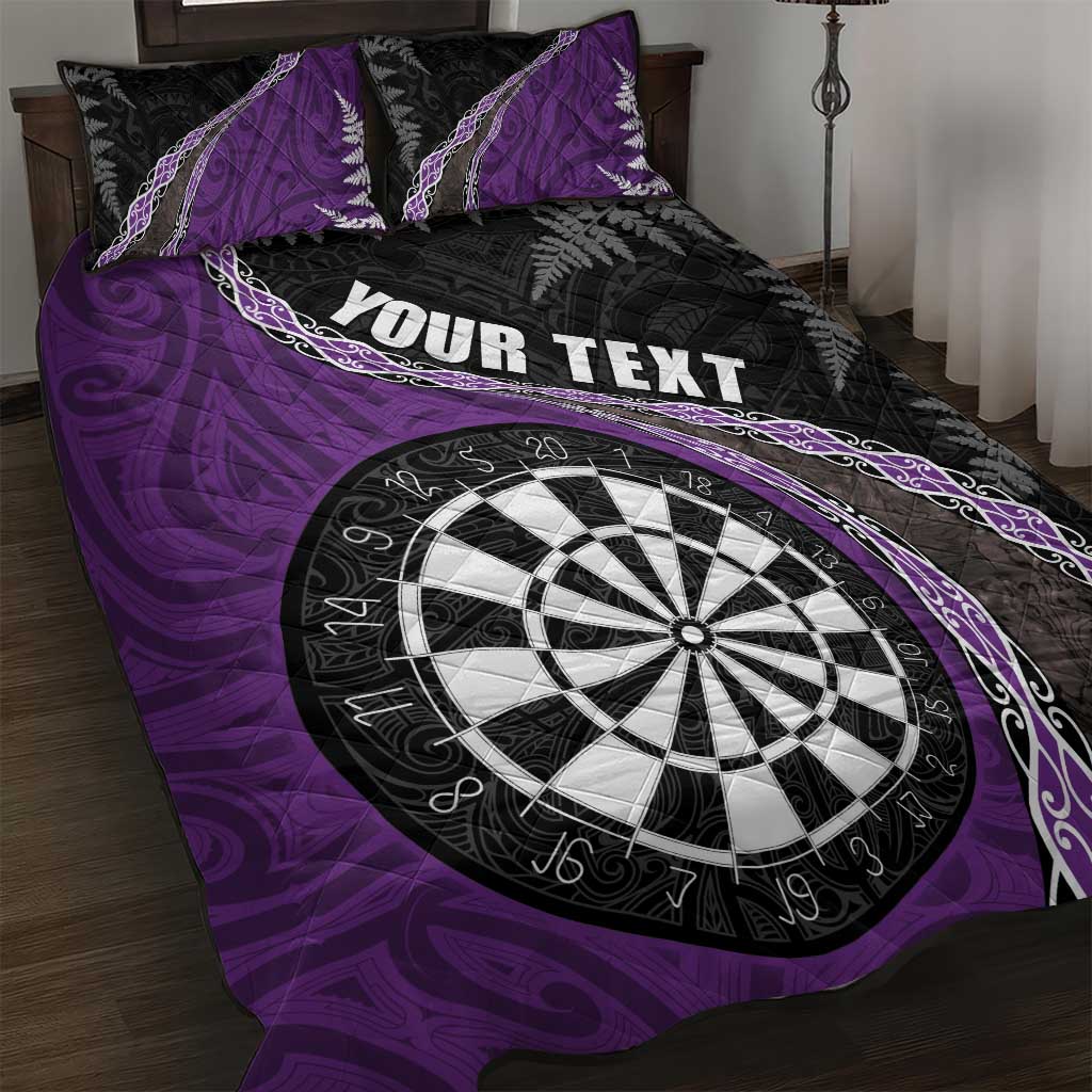 Personalised New Zealand Darts Quilt Bed Set Koru Tribal Tattoo and Silver Fern Maori Pattern Purple Color