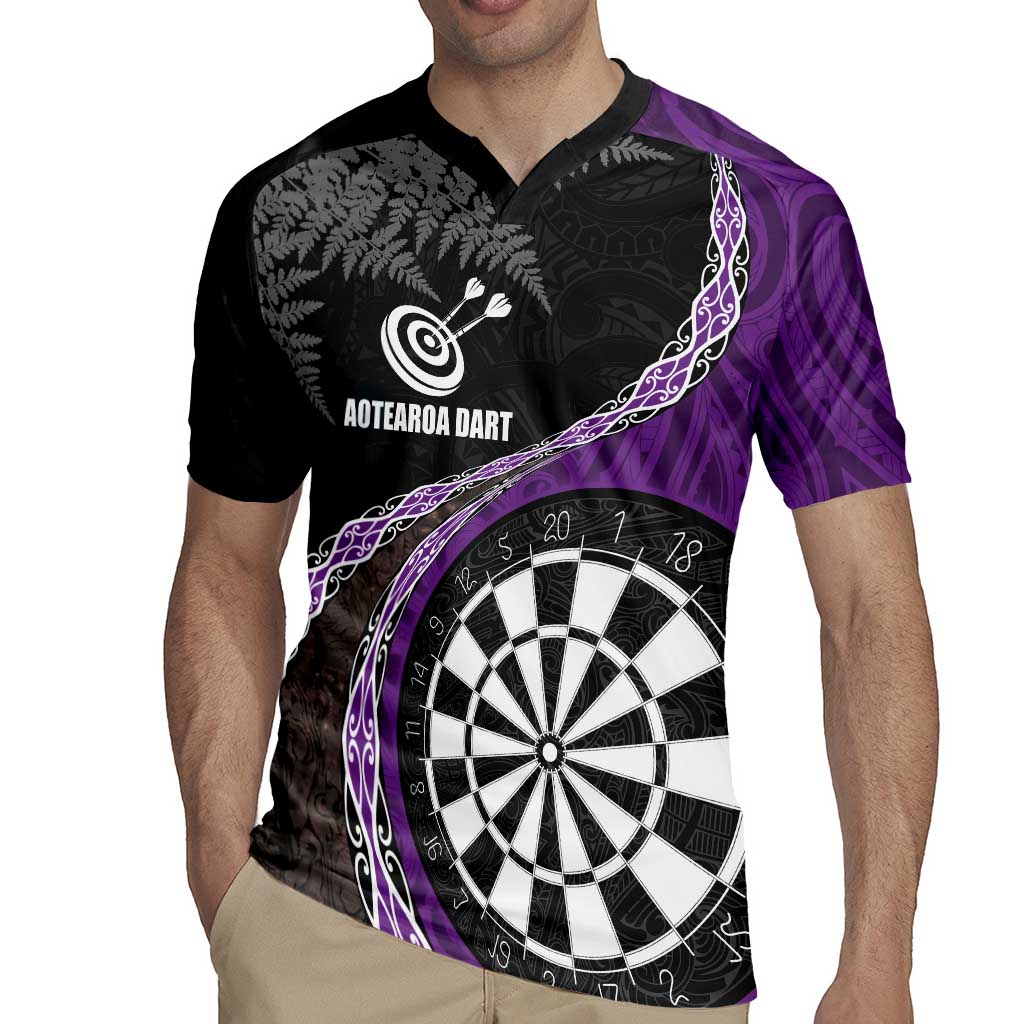 Personalised New Zealand Darts Rugby Jersey Koru Tribal Tattoo and Silver Fern Maori Pattern Purple Color