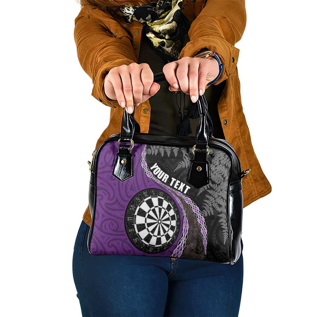 Personalised New Zealand Darts Shoulder Handbag Koru Tribal Tattoo and Silver Fern Maori Pattern Purple Color