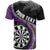 Personalised New Zealand Darts T Shirt Koru Tribal Tattoo and Silver Fern Maori Pattern Purple Color