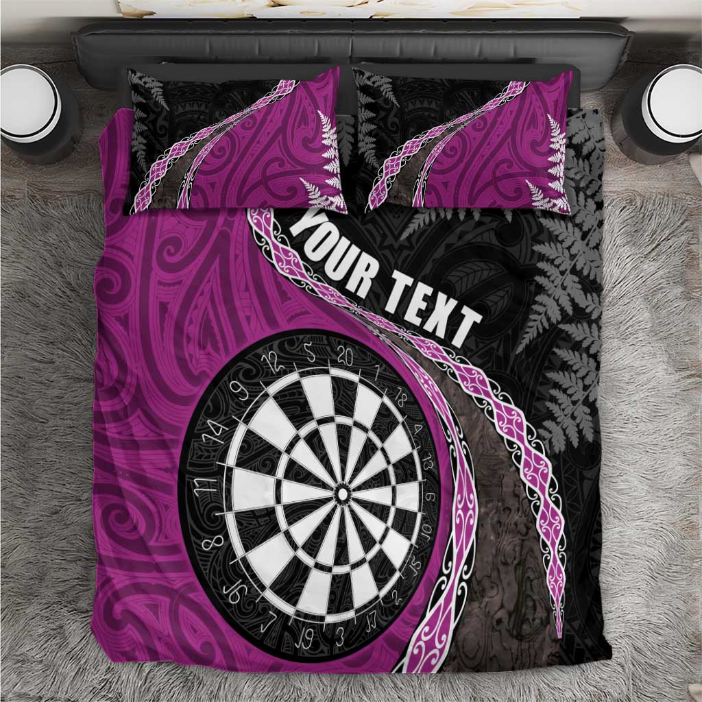 Personalised New Zealand Darts Bedding Set Koru Tribal Tattoo and Silver Fern Maori Pattern Pink Color