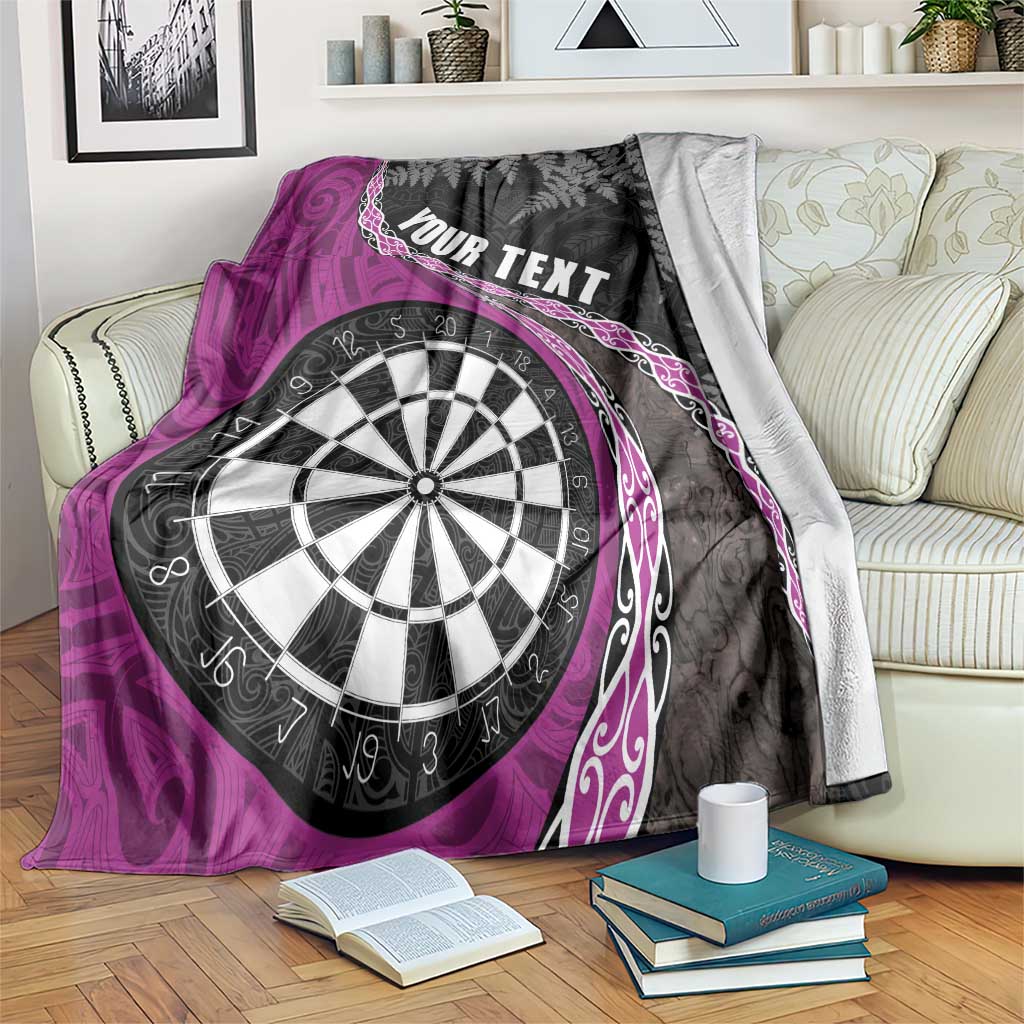 Personalised New Zealand Darts Blanket Koru Tribal Tattoo and Silver Fern Maori Pattern Pink Color