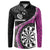 Personalised New Zealand Darts Button Sweatshirt Koru Tribal Tattoo and Silver Fern Maori Pattern Pink Color