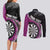 Personalised New Zealand Darts Couples Matching Long Sleeve Bodycon Dress and Long Sleeve Button Shirt Koru Tribal Tattoo and Silver Fern Maori Pattern Pink Color