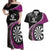 Personalised New Zealand Darts Couples Matching Off Shoulder Maxi Dress and Hawaiian Shirt Koru Tribal Tattoo and Silver Fern Maori Pattern Pink Color