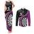 Personalised New Zealand Darts Couples Matching Tank Maxi Dress and Long Sleeve Button Shirt Koru Tribal Tattoo and Silver Fern Maori Pattern Pink Color