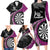 Personalised New Zealand Darts Family Matching Long Sleeve Bodycon Dress and Hawaiian Shirt Koru Tribal Tattoo and Silver Fern Maori Pattern Pink Color