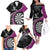 Personalised New Zealand Darts Family Matching Off The Shoulder Long Sleeve Dress and Hawaiian Shirt Koru Tribal Tattoo and Silver Fern Maori Pattern Pink Color