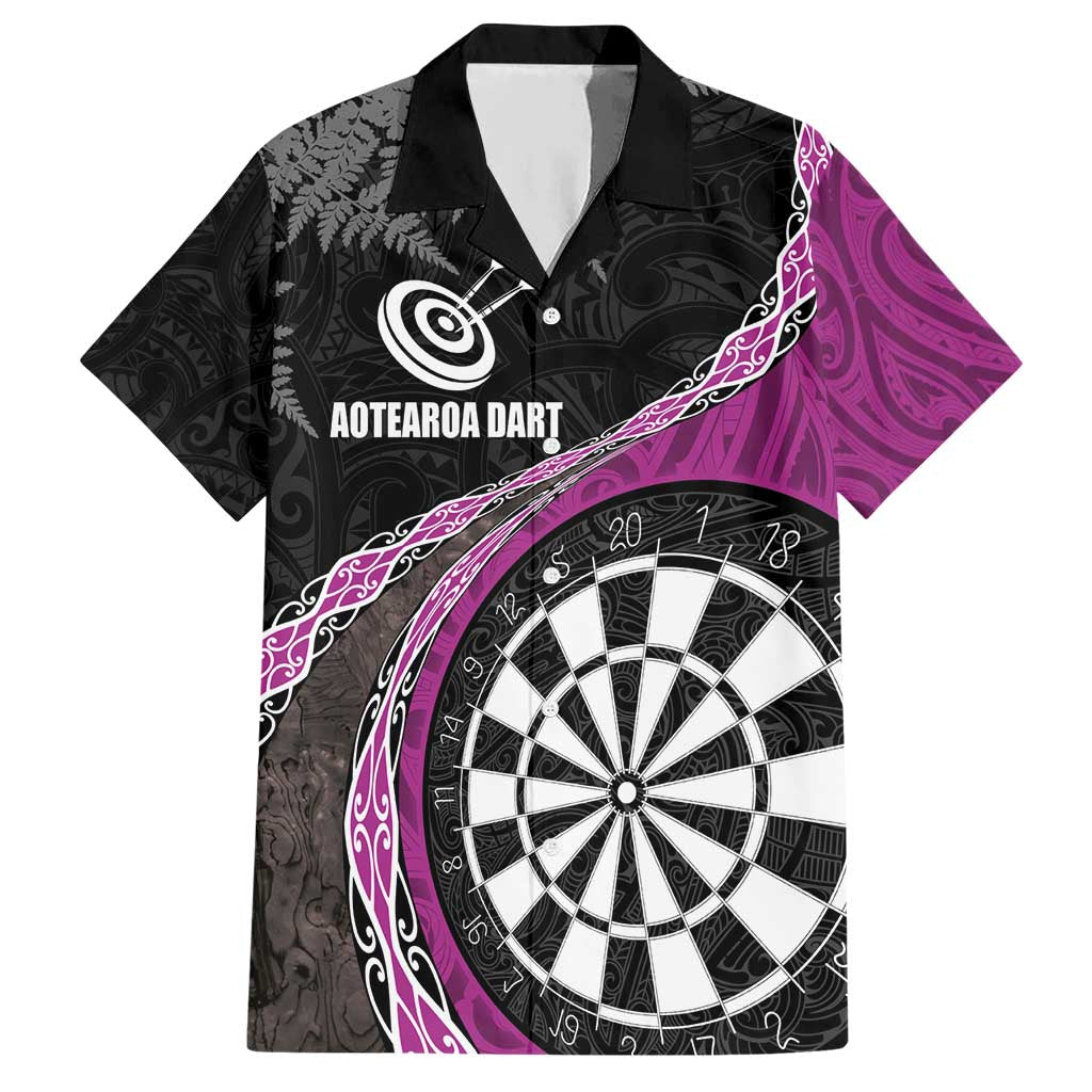 Personalised New Zealand Darts Hawaiian Shirt Koru Tribal Tattoo and Silver Fern Maori Pattern Pink Color LT03 Pink - Polynesian Pride