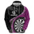 Personalised New Zealand Darts Hoodie Koru Tribal Tattoo and Silver Fern Maori Pattern Pink Color