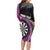 Personalised New Zealand Darts Long Sleeve Bodycon Dress Koru Tribal Tattoo and Silver Fern Maori Pattern Pink Color