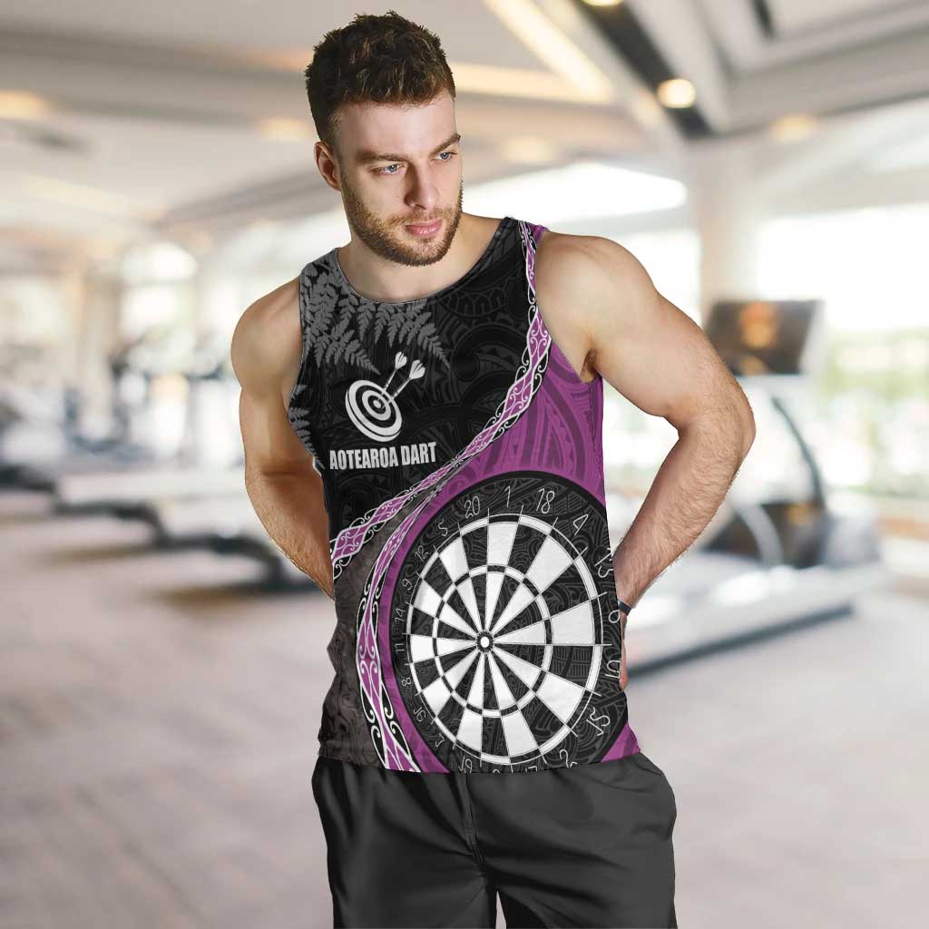 Personalised New Zealand Darts Men Tank Top Koru Tribal Tattoo and Silver Fern Maori Pattern Pink Color