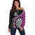 Personalised New Zealand Darts Off Shoulder Sweater Koru Tribal Tattoo and Silver Fern Maori Pattern Pink Color