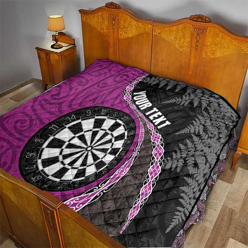 Personalised New Zealand Darts Quilt Koru Tribal Tattoo and Silver Fern Maori Pattern Pink Color
