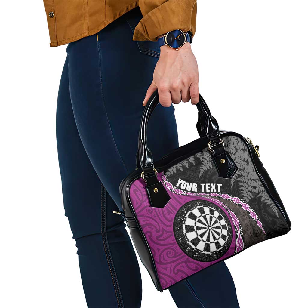 Personalised New Zealand Darts Shoulder Handbag Koru Tribal Tattoo and Silver Fern Maori Pattern Pink Color