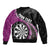 Personalised New Zealand Darts Sleeve Zip Bomber Jacket Koru Tribal Tattoo and Silver Fern Maori Pattern Pink Color