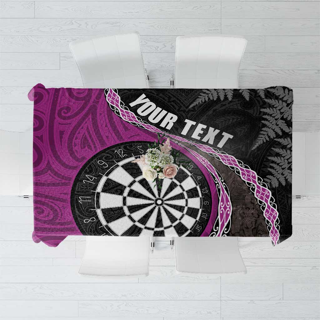 Personalised New Zealand Darts Tablecloth Koru Tribal Tattoo and Silver Fern Maori Pattern Pink Color