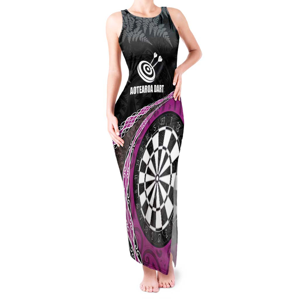 Personalised New Zealand Darts Tank Maxi Dress Koru Tribal Tattoo and Silver Fern Maori Pattern Pink Color LT03 Women Pink - Polynesian Pride