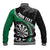 Personalised New Zealand Darts Baseball Jacket Koru Tribal Tattoo and Silver Fern Maori Pattern Green Color