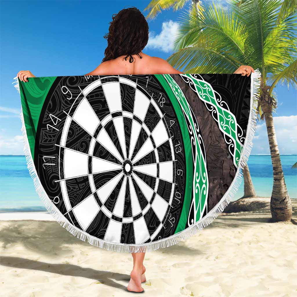 Personalised New Zealand Darts Beach Blanket Koru Tribal Tattoo and Silver Fern Maori Pattern Green Color LT03 - Polynesian Pride