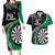 Personalised New Zealand Darts Couples Matching Long Sleeve Bodycon Dress and Hawaiian Shirt Koru Tribal Tattoo and Silver Fern Maori Pattern Green Color