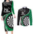 Personalised New Zealand Darts Couples Matching Long Sleeve Bodycon Dress and Long Sleeve Button Shirt Koru Tribal Tattoo and Silver Fern Maori Pattern Green Color