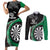 Personalised New Zealand Darts Couples Matching Short Sleeve Bodycon Dress and Long Sleeve Button Shirt Koru Tribal Tattoo and Silver Fern Maori Pattern Green Color