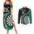 Personalised New Zealand Darts Couples Matching Summer Maxi Dress and Long Sleeve Button Shirt Koru Tribal Tattoo and Silver Fern Maori Pattern Green Color