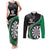 Personalised New Zealand Darts Couples Matching Tank Maxi Dress and Long Sleeve Button Shirt Koru Tribal Tattoo and Silver Fern Maori Pattern Green Color