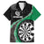 Personalised New Zealand Darts Family Matching Off The Shoulder Long Sleeve Dress and Hawaiian Shirt Koru Tribal Tattoo and Silver Fern Maori Pattern Green Color