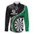 Personalised New Zealand Darts Family Matching Off The Shoulder Long Sleeve Dress and Hawaiian Shirt Koru Tribal Tattoo and Silver Fern Maori Pattern Green Color