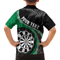 Personalised New Zealand Darts Family Matching Puletasi and Hawaiian Shirt Koru Tribal Tattoo and Silver Fern Maori Pattern Green Color