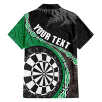 Personalised New Zealand Darts Family Matching Puletasi and Hawaiian Shirt Koru Tribal Tattoo and Silver Fern Maori Pattern Green Color