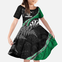Personalised New Zealand Darts Family Matching Summer Maxi Dress and Hawaiian Shirt Koru Tribal Tattoo and Silver Fern Maori Pattern Green Color