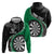 Personalised New Zealand Darts Hoodie Koru Tribal Tattoo and Silver Fern Maori Pattern Green Color