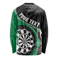 Personalised New Zealand Darts Long Sleeve Shirt Koru Tribal Tattoo and Silver Fern Maori Pattern Green Color