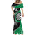 Personalised New Zealand Darts Mermaid Dress Koru Tribal Tattoo and Silver Fern Maori Pattern Green Color